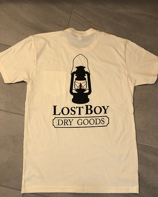 lost boy dry goods white t-shirt